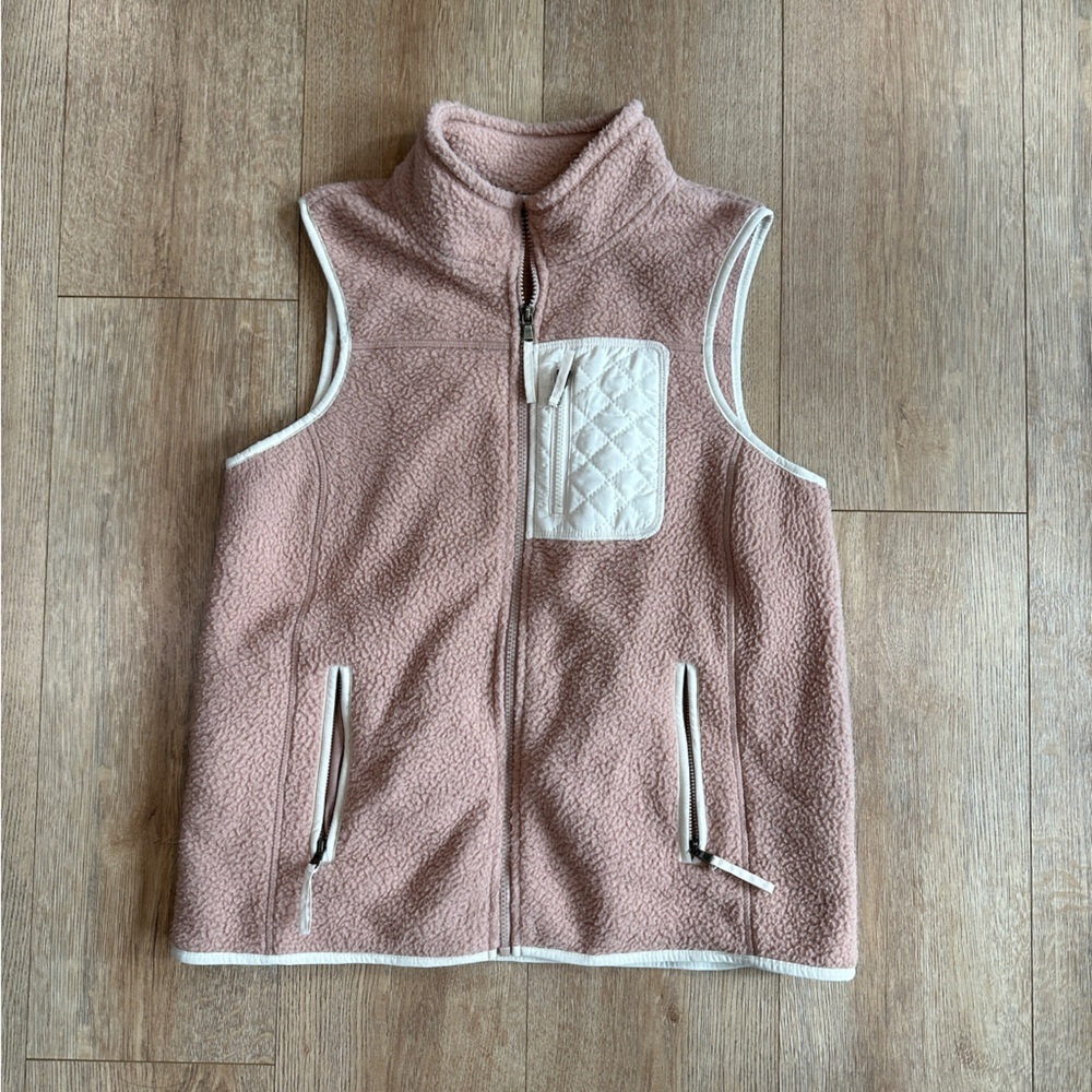 SONOMA Pink Sherpa Zip Front Vest Small Quilted Pocket Trim